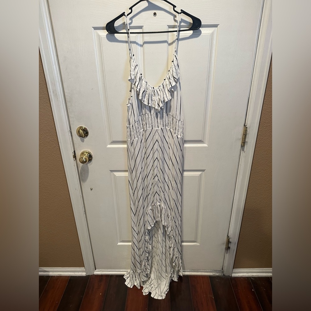 Express white stripped high low dress with open back